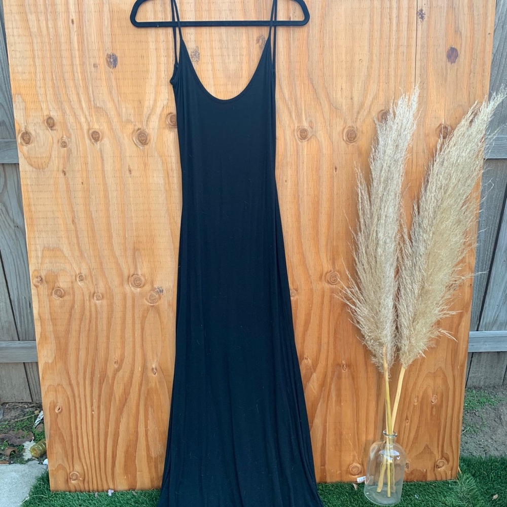 Backless, long black dress